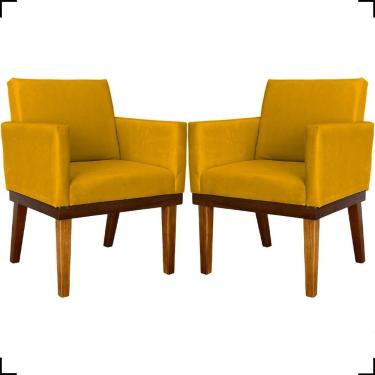 Imagem de Kit 2 Poltronas Decorativa Para Sala Recepção Consultório Escritório Base Em Madeira Divine Suede
