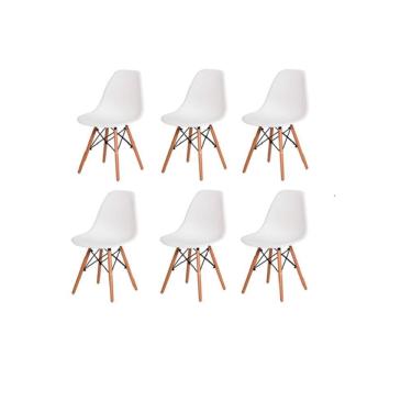 Imagem de Kit 6 Cadeiras Eiffel Charles Eames Wood Base Madeira Branca