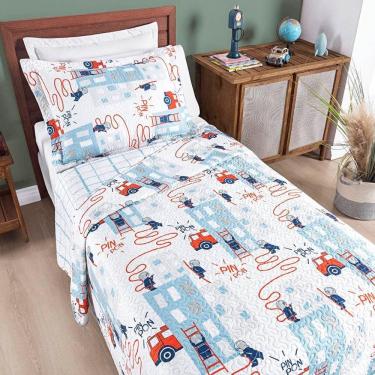 Imagem de Colcha Solteiro Bouti Kids Dupla Face Estampado 2 Peças Bombeiro