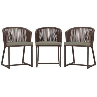 Imagem de 3 Cadeiras De Jantar Noronha Marrom Corda Náutica E8 Trama Marrom