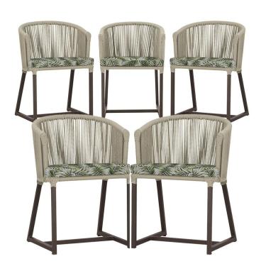 Imagem de 5 Cadeiras De Jantar Noronha Marrom Corda Náutica E5 Trama Rami