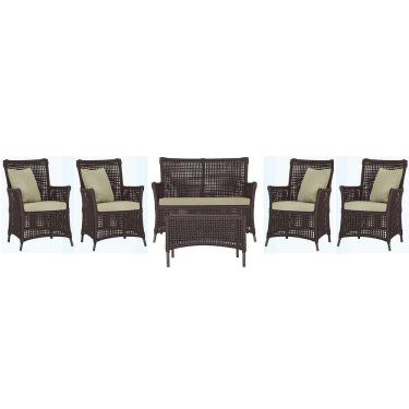 Imagem de Jogo Sofá 4 Poltronas E Mesa Igapó Marrom E7 Trama Original Marrom