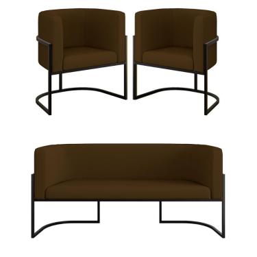 Imagem de Kit Sofá 2 Lugares + 2 Poltronas Corino Preto Marrom