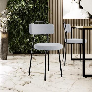 Imagem de Kit 08 Cadeiras Decorativas Estofada Para Sala De Jantar Barcelona L02 Bouclê Cinza - Lyam Decor