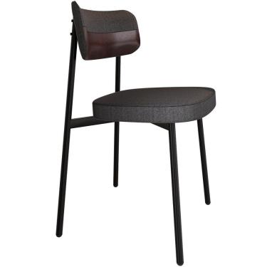 Imagem de Cadeira Estofada Para Sala De Jantar Astrid Preto C01 Linho Preto Courino Café - Lyam Decor