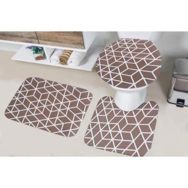 Imagem de Tapete Banheiro Antiderrapante Jogo Conjunto 3 Peças Costuras Reforçad