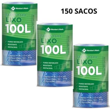 Imagem de Kit 3 rolos saco de lixo 100l fundo reforçado members mark 50 unidades