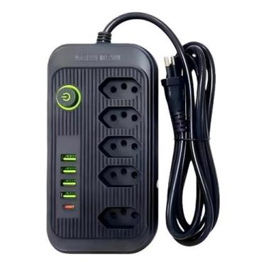 Imagem de Extensão Elétrica Régua 5 Tomadas 4 USB + USB-C Cabo 2m Bivolt Carrega