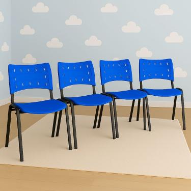 Imagem de Kit 4 Cadeiras Iso Fixa Empilhável Escola Igreja Salão Azul