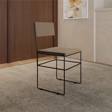 Imagem de Cadeira de Jantar Industrial Vitória Estofada Veludo para Sala de Jantar Mesa Cozinha - Preto/bege