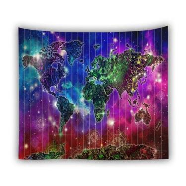 Imagem de Tapeçaria, aquarela, mapa do mundo, parede 150x150cm, microtecido - yi