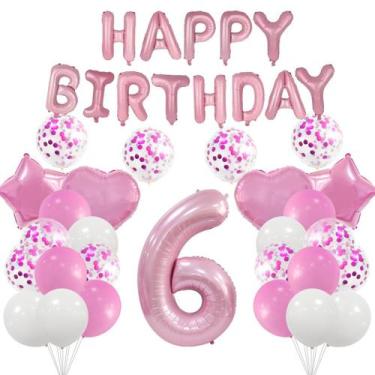 Imagem de Kit de balão para festa de 6 anos, 31 unidades de balão de látex rosa 