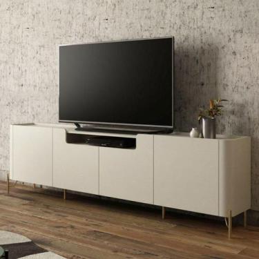 Imagem de Rack com 4 Portas Lisas 220cm para Sala 100% MDF Pés Metal - Casa Lar 