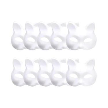 Imagem de Máscaras De Gato Branco De Meio Rosto DIY Em Branco Para Halloween, Ba