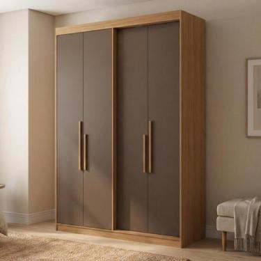 Imagem de Guarda Roupa Solteiro 4 Portas e 2 Gavetas 100% MDF Manila Cedro/Fendi