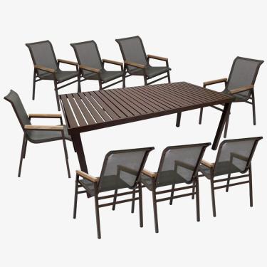 Imagem de Jogo De Mesa Ripada 8 Cadeiras Praia De Jardim Piscina Jantar Marrom