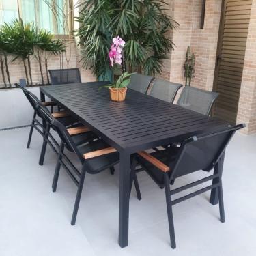 Imagem de Jogo De Mesa Ripada 6 Cadeiras Praia De Jardim Piscina Jantar Preto