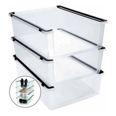 Imagem de 3 Organizador Plástico Multiuso Encaixável Sapato Brinquedo - Ordene