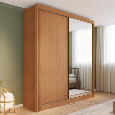 Imagem de Guarda Roupa Solteiro com Espelho 2 Portas de Correr Em MDF Trento Conquista Móveis - Cinamomo
