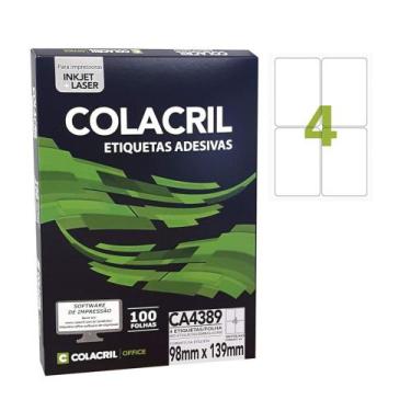 Imagem de Etiqueta Adesiva Colacril A4 CA4389 98x139mm C/400