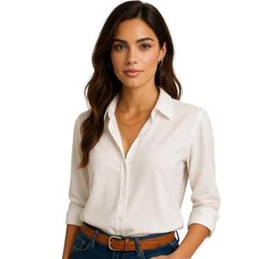 Imagem de Camisa Feminina Social Manga Comprida Elegante Viscolinho Qualidade Conforto Dia a Dia Mulher-Feminino
