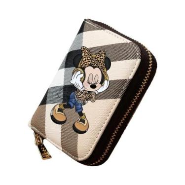Imagem de Carteira Feminina De Couro PU Xadrez Minnie Com Compartimentos Para Ca