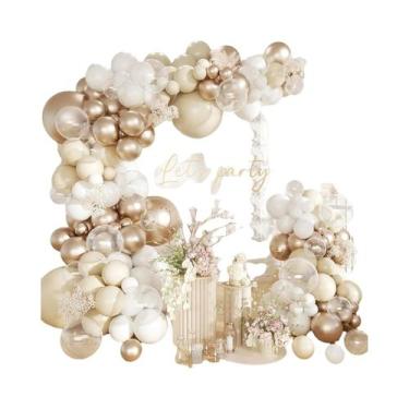 Imagem de Balões Metálicos Brancos 152pcs Kit De Guirlanda Dourada Champagne Tra