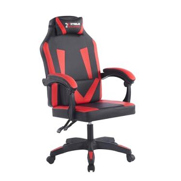 Imagem de Cadeira Gamers XTreme Supra Ergonômica, Confortável e Design Moderno Estilo para Jogadores Exigentes, Apoio para Cabeça, Braços e Pés, na Cor Preta e Vermelha.