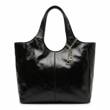 Imagem de Bolsa Feminina Schutz Tote Couro Brilhoso Charm Triângulo S5001833430001 Preto-Feminino