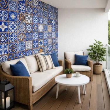 Imagem de Papel de Parede Adesivo Azulejo Português 45cm x 5m Lavável - Casita