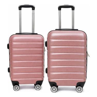 Imagem de Kit 2 Malas De Viagem Com Rodinhas 18'' E 20'' - Preta Rosa Lisa - BLA