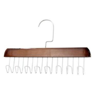 Imagem de Cabide Madeira Rotativo Ganchos Organizador Armário Closet Marrom - SH