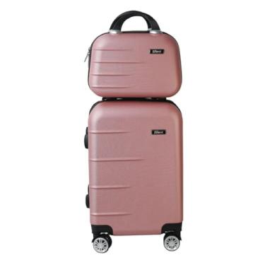 Imagem de Kit Mala de Bordo Silent Ipanema + Frasqueira - Padrão ANAC | Rígida em ABS | 4 Rodas Duplas 360° | Cadeado Numérico Integrado | Leve e Resistente (Rosé Gold)