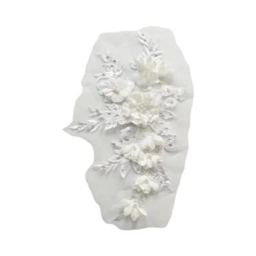 Imagem de Aplique De Renda Floral 3D Com Contas 265x13cm, Bordado Com Strass Par