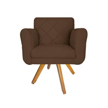 Imagem de Poltrona Estofada Com Base Giratória De Madeira Sala Isabella Suede Marrom - LM DECOR