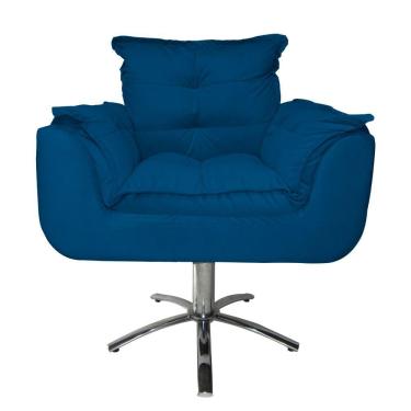 Imagem de Jogo 2 Poltronas Estofada Consultório Base Giratória de Metal Opala Suede Azul Royal - LM DECOR