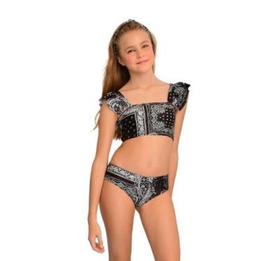 Imagem de Biquíni Infantil Proteção UPF50+ Julie - Bandana Preta - Verão 2024 - 