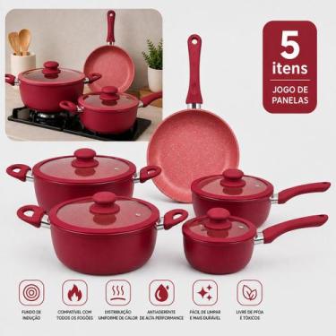 Imagem de Conjunto Jogo De Panelas 5 Peças Indução Ceramica Panela Caçarola Frig