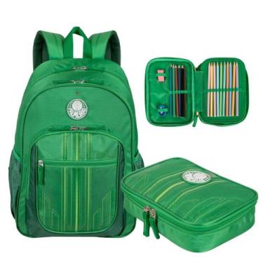 Imagem de Kit Mochila juvenil Esportiva Escolar Palmeiras Verdão com estojo Box 