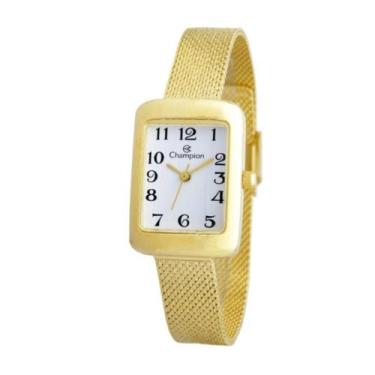 Imagem de Relogio Champion Feminino pequeno quadrado retangular dourado com nume