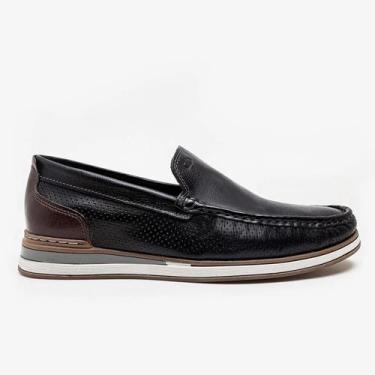 Imagem de Mocassim Masculino Couro Democrata Denin Flow 252101-001, Preto, Tabac