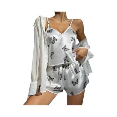 Imagem de Conjunto De Pijama Sexy Feminino Com Decote Em V Em Cetim, Estampa De 