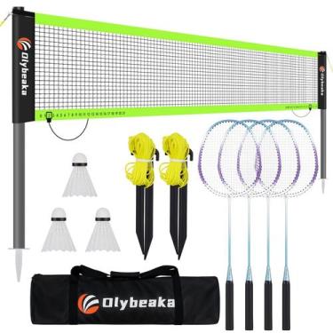 Imagem de Conjunto de rede de badminton Olybeaka Portable com 4 raquetes e bolsa