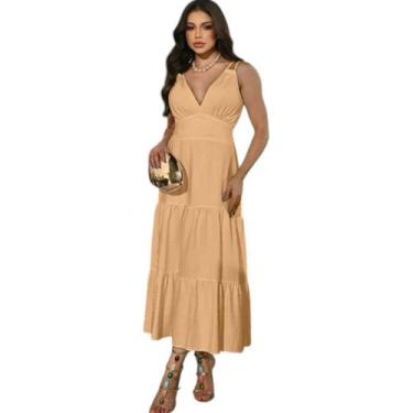 Imagem de Vestido feminino longo midi festa / alça - Charm Modell, Nude, UN