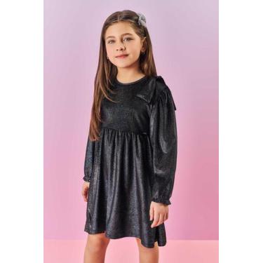 Imagem de Vestido Infantil Menina Brilho Preto Mundo Cinti, Preto, 12