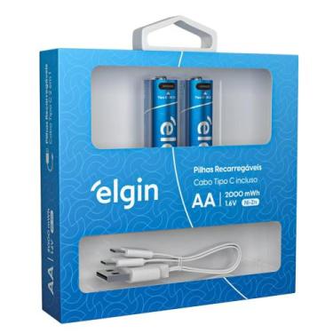 Imagem de 2 Pilhas Recarregável Aa Tipo C Com Cabo 2000mah Elgin
