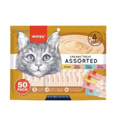 Imagem de Petisco para gato wanpy creamy sortido pacote 14gx50p