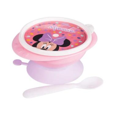 Imagem de Pratinho Tigela Bebê C/ Ventosa E Colher Minnie Disney - Plasútil Indú