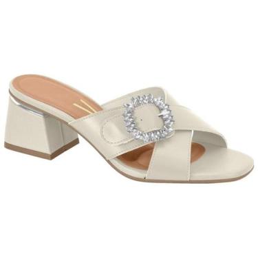 Imagem de Tamanco Feminino Vizzano Salto Grosso Strass Pelica 6428.140, Branco o