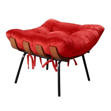 Imagem de Puff Costela Suede Vermelho com Estrutura em Aço Fibra Siliconada Pés de Madeira Bella Decor